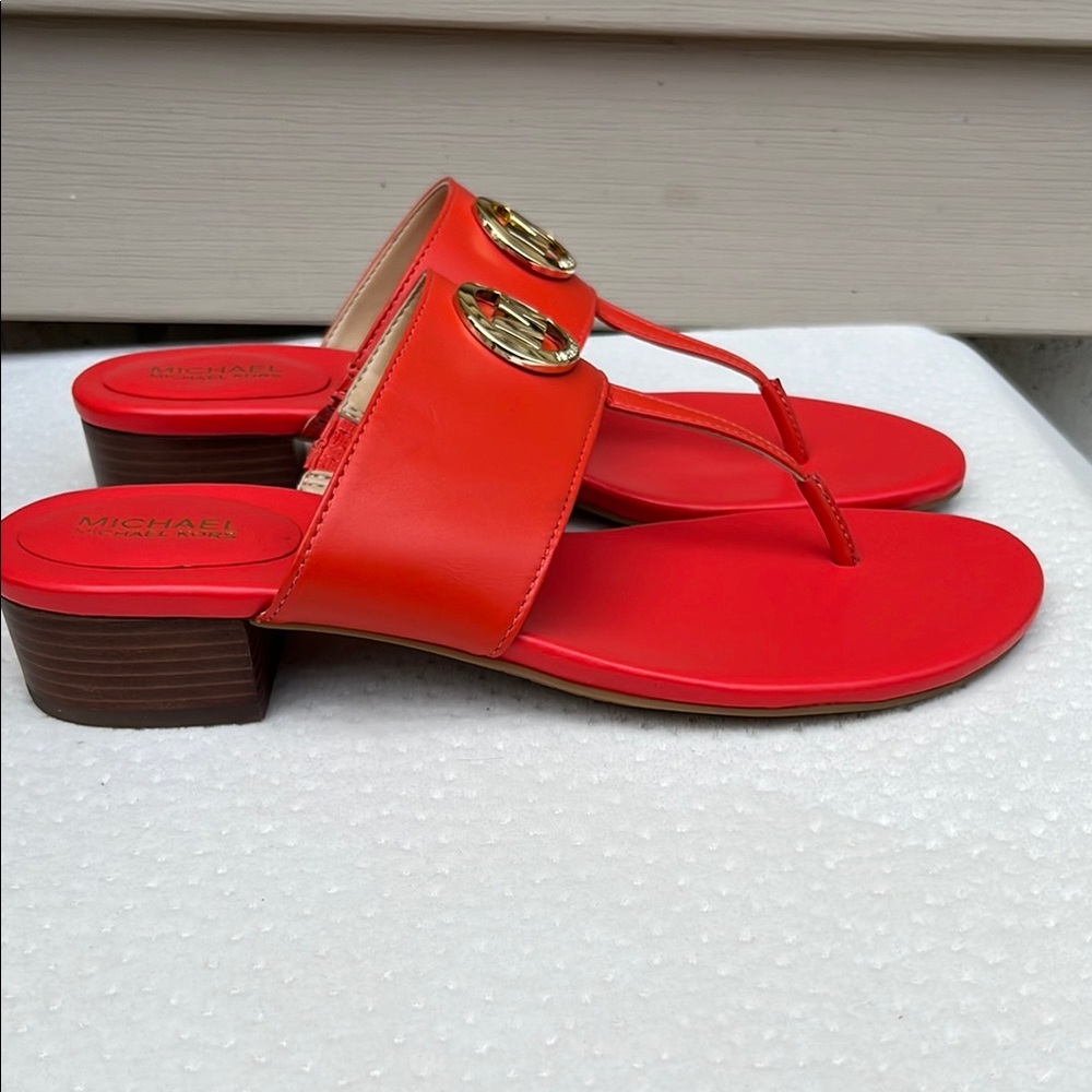 Michael Kors Red Slide Sandals with Gold Emblem